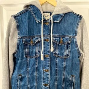 Button up denim jacket with hood